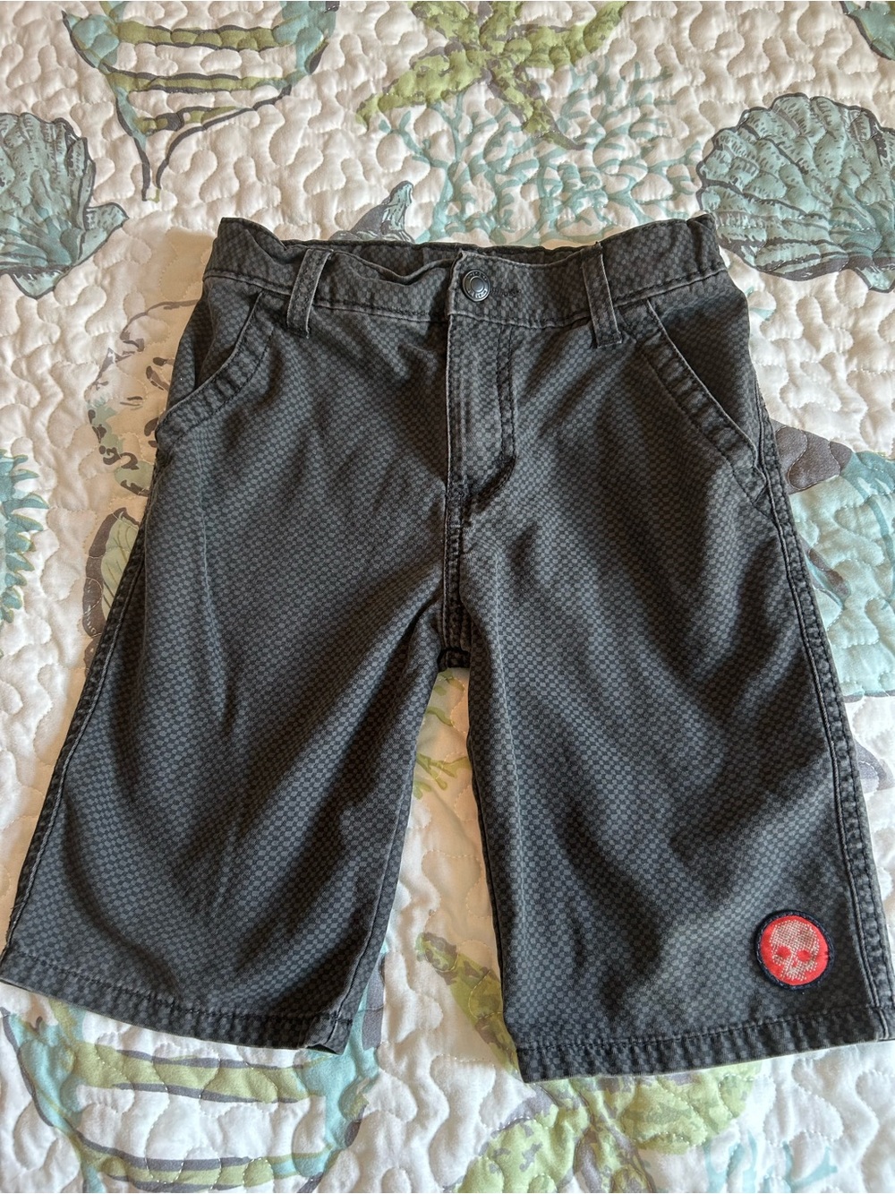 WRG Jeans Co Boys Charcoal Patterned Shorts with Red Patch